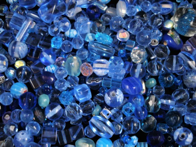 Glass Bead Mix 50g Blues Asst Shapes/Sizes DIY Jewellery Spacers FREE POSTAGE