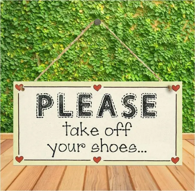 Wood Board Please take off your shoes Hanging Board Door Sign Plaque