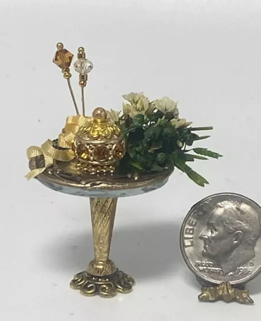 OOAK Artisan Bouquet Vanity Tray Swarovski Perfume 2 Hatpins Dollhouse 1:12 mini