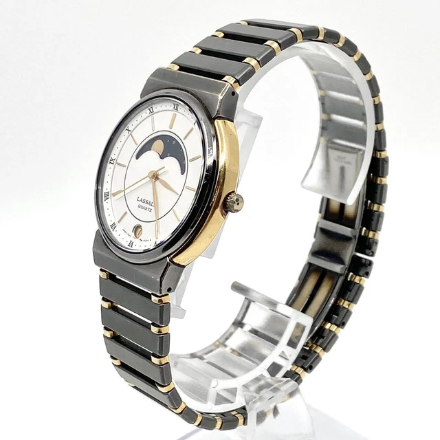 MONTRE SEIKO LASSALE phase de lune barre de date index 3 aiguilles quartz blanc combiné poubelle