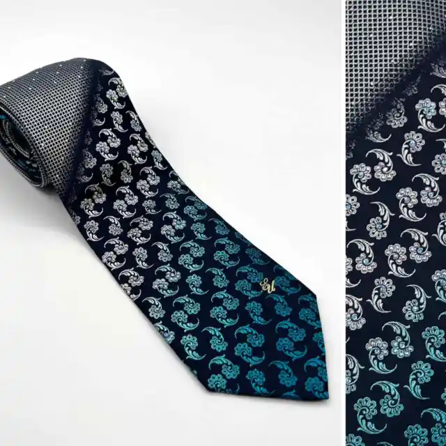 Emanuel Ungaro Men's 100% Silk Tie Micro Dot Paisley Bling Gray Blue Ombre