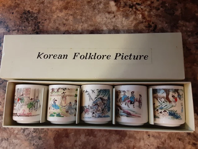 Korean Folkcraft Soju Shot Cups Set Set of 5  Jeong Ceramic Original Box