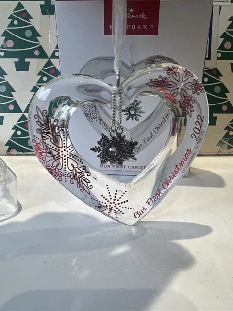 Notre Premier Noël 2022 Verre Cœur Poinçon Souvenir Ornement Neuf en Boîte
