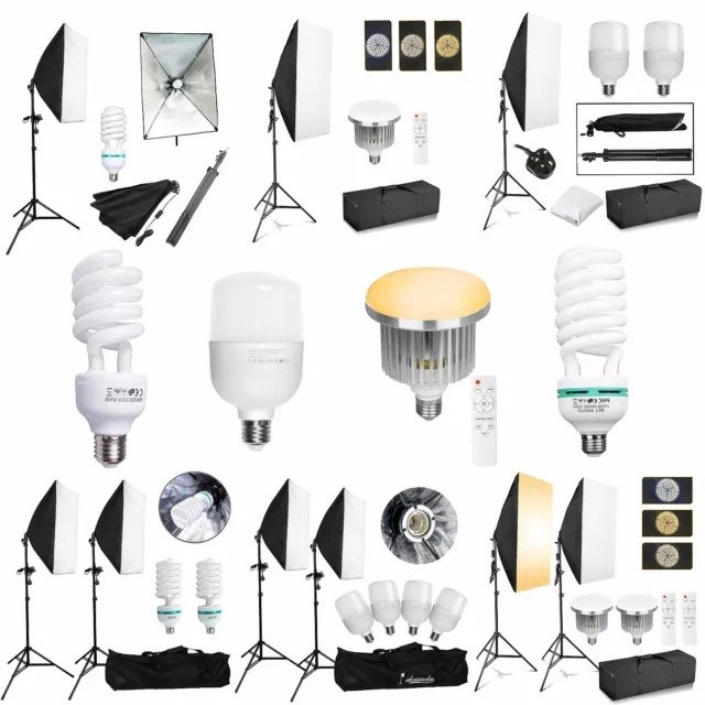 Photography Studio Softbox Continuous Video Lighting Kit 25W 45W 85W 135W Bulbs