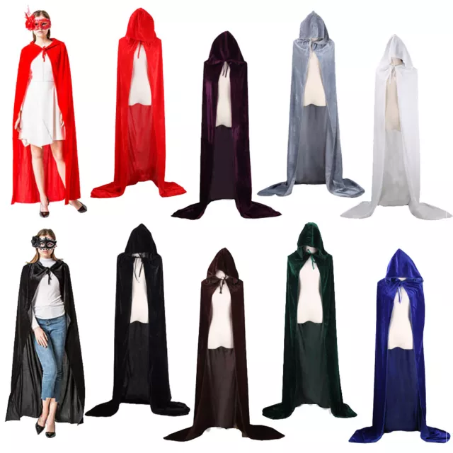 Adult Kids Unisex Gothic Hooded Velvet Cloak Cape Medieval Halloween Costume