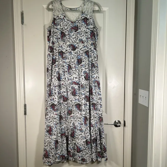 World Market Women’s Maxi Dress Size Large XL Bohemian Paisley CottageCore Lace