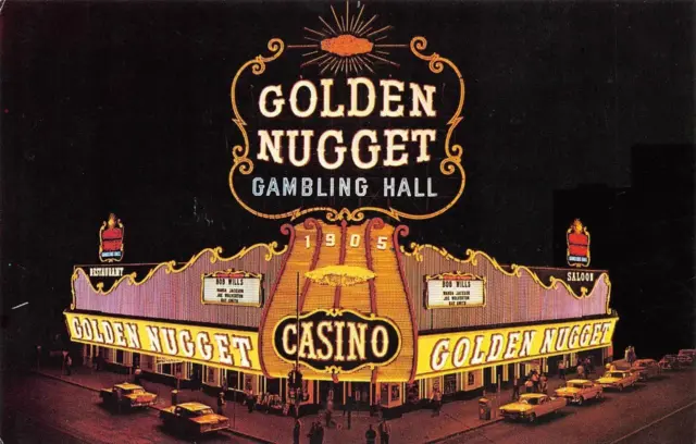 GOLDEN NUGGET Gambling Hall LAS VEGAS, NV Casino Night c1960s Vintage Postcard