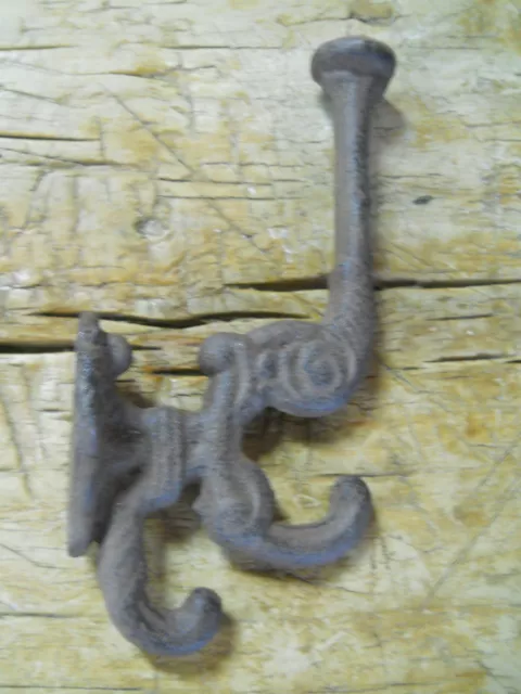 6 Cast Iron BROWN Victorian Style Coat Hooks Hat Hook Rack Hall Tree Restoration 2
