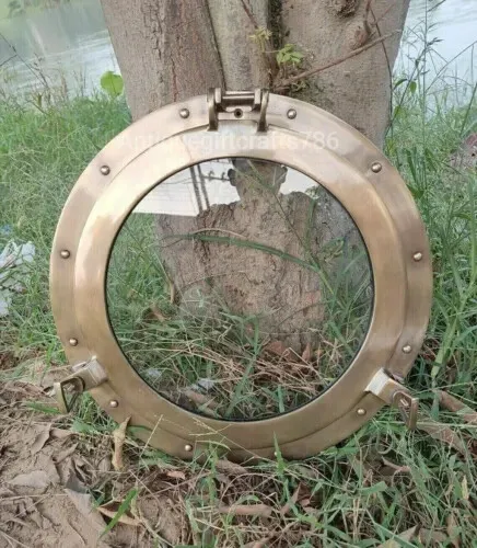 15 inch Brass Porthole Vintage Finished Port Mirror Wall Hanging Ship Designer