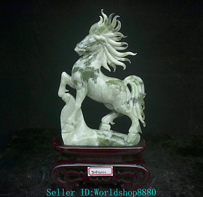 14.4'' China Natural Xiu Jade Jadeite Carved 12 Zodiac Animal Horse Sculpture