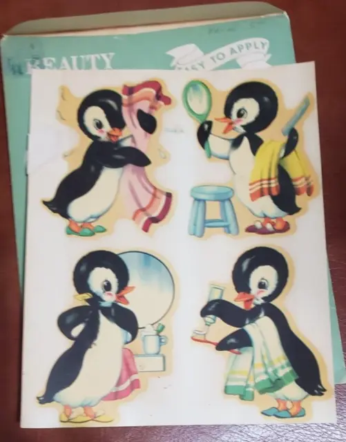 Calcomanías de pingüino antropormórfico Meyercord álbum de recortes diario basura artesanías