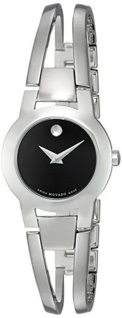 Movado Women's 604759 Amorosa Stainless Steel Bangle black dial face Watch