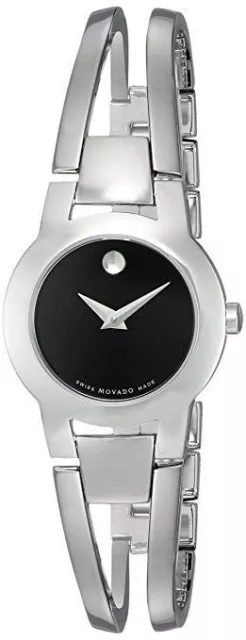 Movado Women's 604759 Amorosa Stainless Steel Bangle black dial face Watch