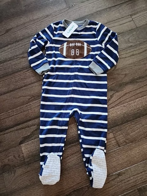 Boys 2T Fleece Football Outfit NEW NWT Carters Blue Sleep and Play Footed PJ