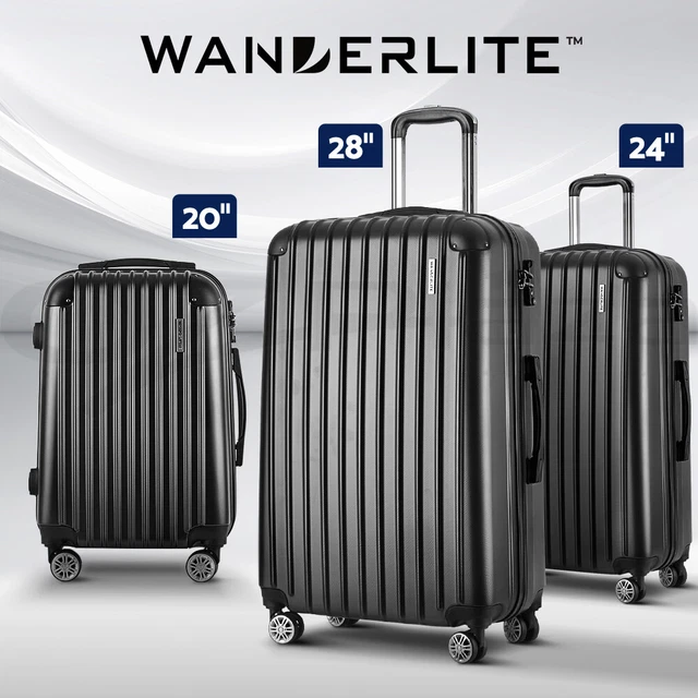 Wanderlite 3pcs Luggage Trolley Set Travel Suitcase Hard Case Carry On Bag Black