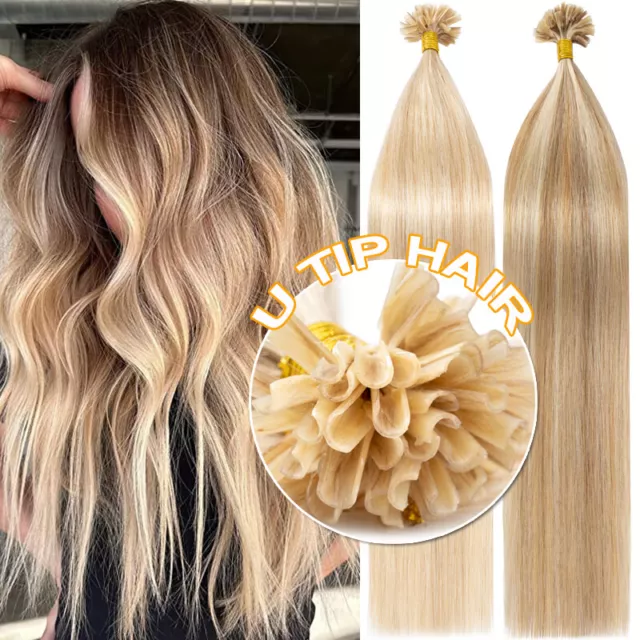 Russian Keratin Pre Bonded U-Tip Hair Extensions Human Hair Highlight 14"-24" US