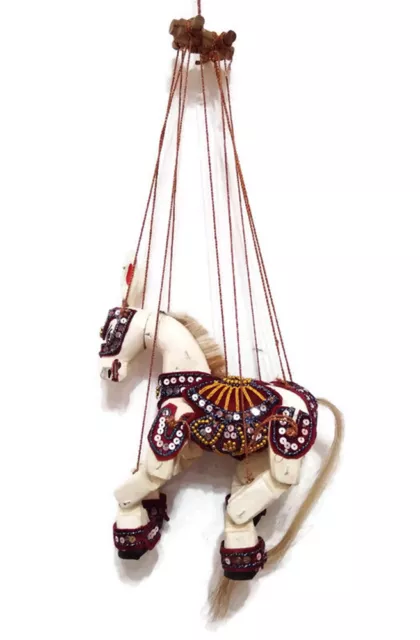 Horse Puppet Fancy Wooden Handmade Painting Hanging Mobile Art Decor Garden