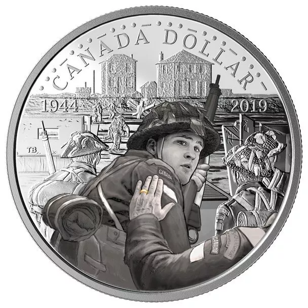 2019 Canada Silver dollar - coloured - 75th anniv D Day - coin only