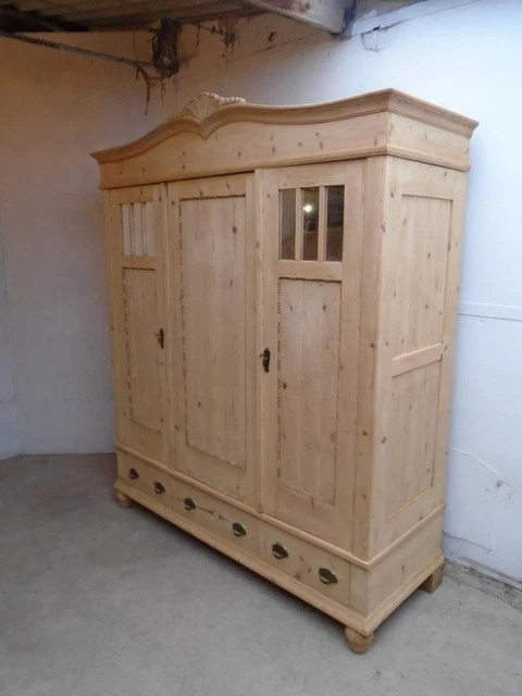 A HugeTriple Mirrored Large 6ft Antique Pine Knockdown Wardrobe to Wax / Paint