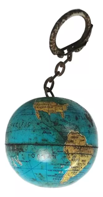 piccolo mappamondo in metallo a ciondolo portachiavi anni 50 vintage metal globe