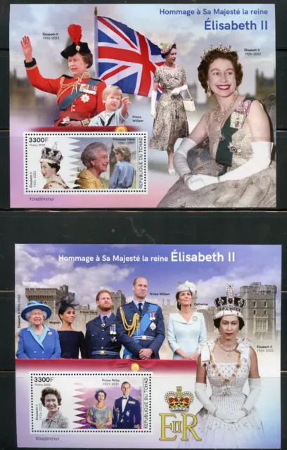 Chad 2022 Tribute To Queen Elizabeth Ii Set Of Two Souvenir Sheets Mint Nh