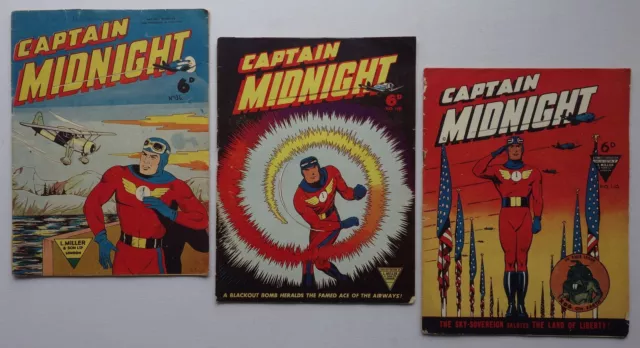 Captain Midnight comic #110, 118, 136 (1950s) L Miller FR, PR, GD