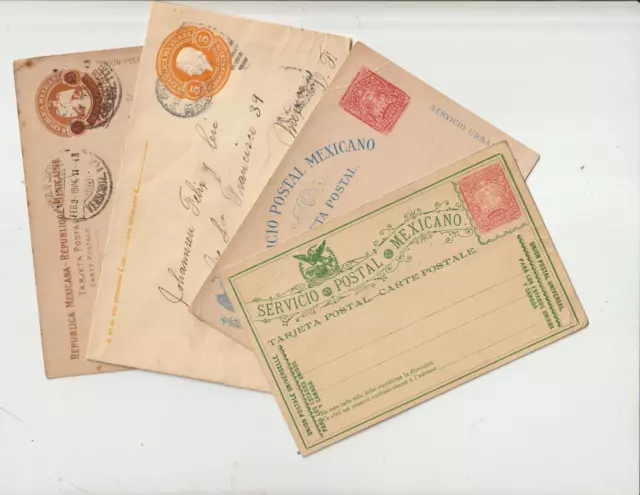 4 Early Mexico Postal Stationary, 2 Unused 2 Used, one to Germany 1904