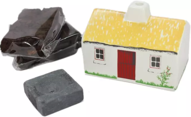 Irish Turf Incense & Ceramic Cottage Irish Peat,Beige,