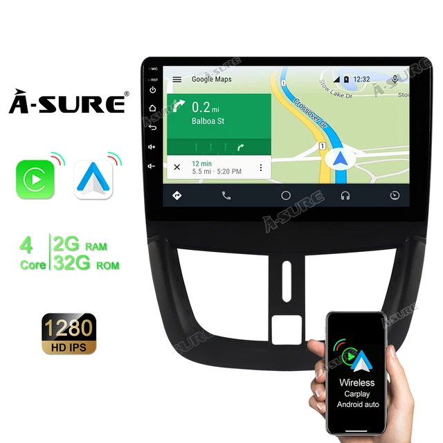 Autoradio 9"" Android 11 2+32 GB CarPlay NAVI GPS per PEUGEOT 207 CC 2006-2014