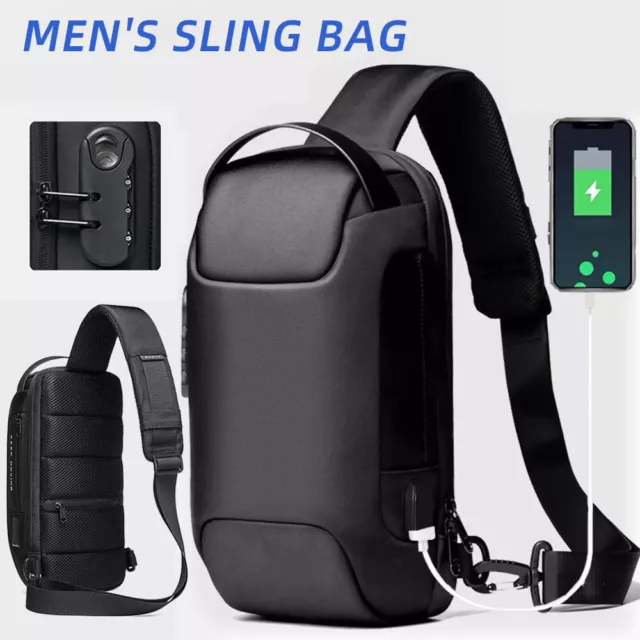 Anti-theft Men Chest Shoulder Messenger Backpack Sling Crossbody Bag USB Port