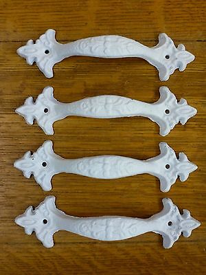 4 White Antique-Style 6.5" Cast Iron Decorative Drawer Door Cabinet Pull Handle