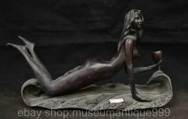 12.8" Old Chinese Copper Bronze Dynasty beauty female human body art Statue