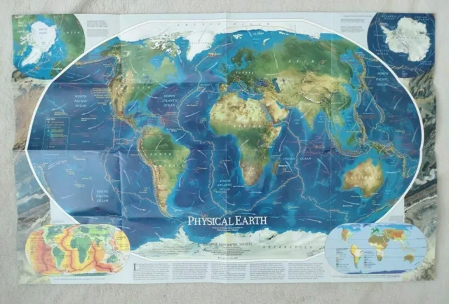 National Geographic Society Map Poster, Millennium in Maps  Physical Earth 1998 3