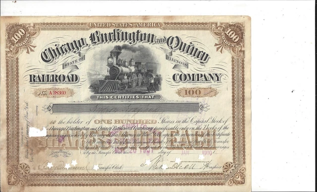Chicago, Burlington And Quincy Railroad Company....1900 Common Stock Certificate