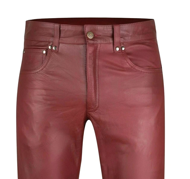 Jeans in pelle rosso vino NUOVI W30 pantaloni in pelle leather hoosers pants 30 cuoio pelle