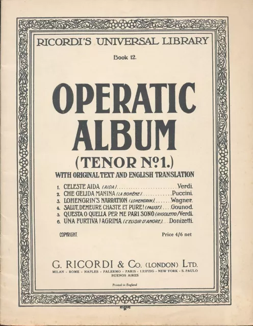 Operatic Album Book 12 : containing six songs for Tenor Voice selected from Stan