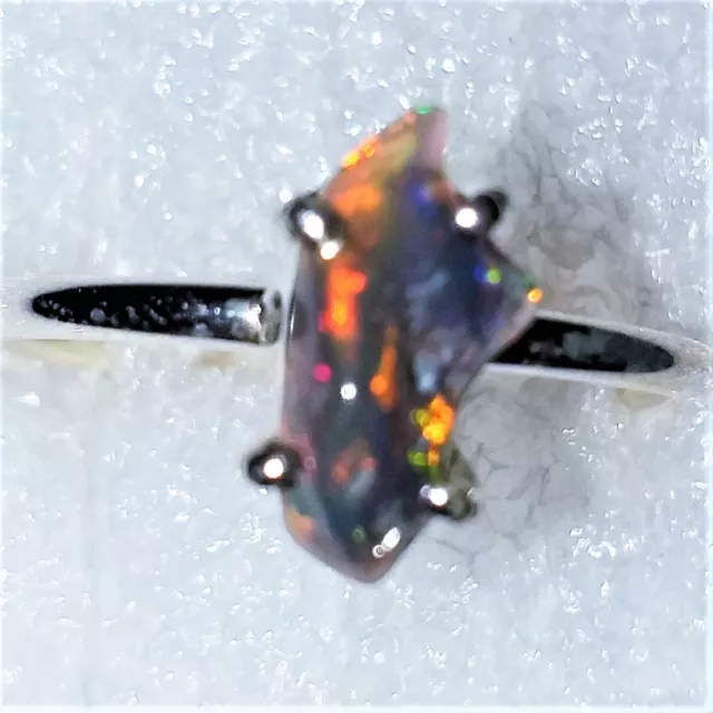 RARITÄT Ring Natur Opal ECHTER schwarzer Kristallopal Rohstein Gr19 WElo Opal