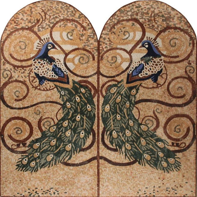 Mosaïque Marbre Symétrique Twin Peacocks Love Wall Hanging Home Decor