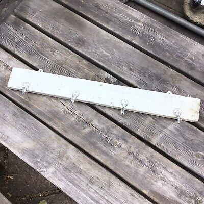 Old Vintage Rustic Shabby Chic Coat Hooks On Distressed Painted Pine Wood Board