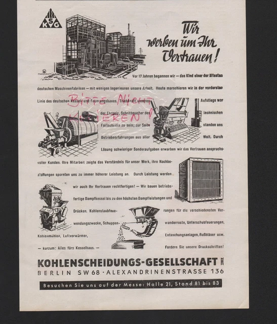 BERLIN, Werbung 1939, Kohlenscheidungs-GmbH KSG Maschinenfabrik
