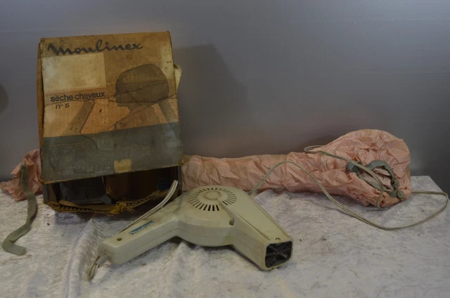 Sèche-Cheveux Vintage Moulinex N°5 - Couleur Beige Et Rose - Années 70/80 - Occasion Fonctionnel