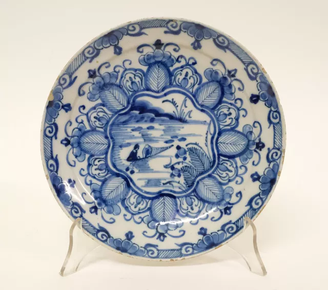 Antique 18thC Dutch Delft Pottery Blue & White Pancake Plate Dish