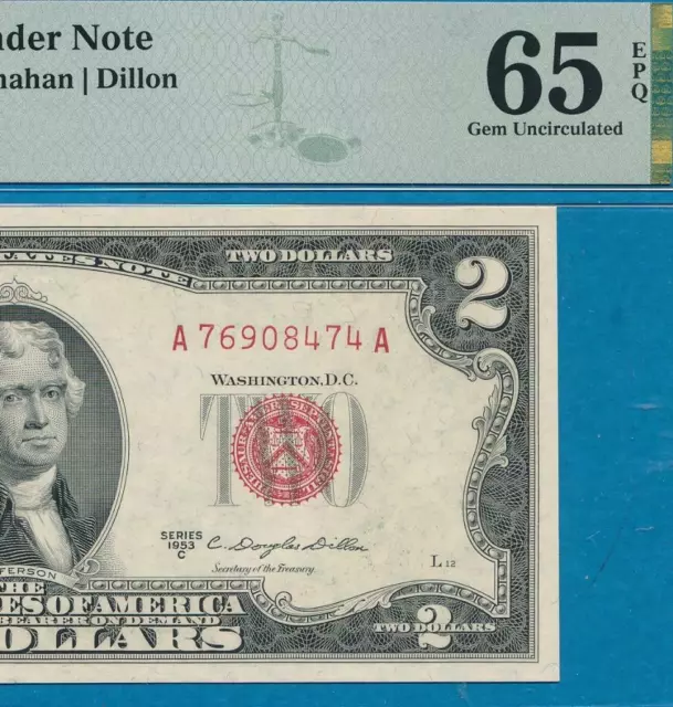 $2.00 1953-C  Red Seal United States Note Pmg Certified Gem  New 65Epq