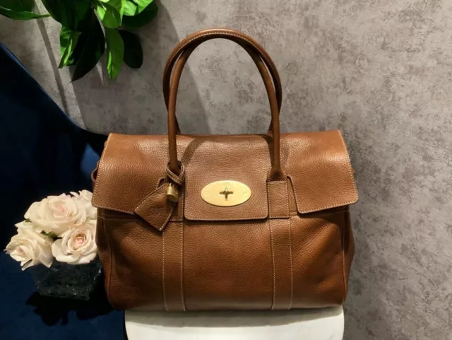 Mulberry Bayswater Alexa Brown Leather Gold Hw Flap Tote Bag