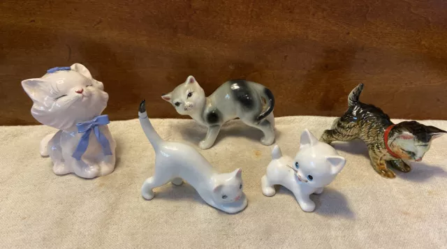 Lot Of 5 Vintage MCM Ceramic Cat Kitten Miniature Figurines- Japan