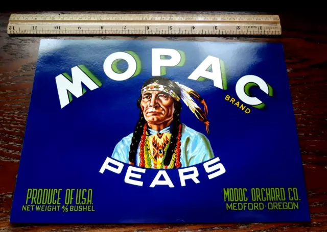 Advertising art MOPAC Brand Fruit Label Native American Indian MEDFORD OREGON