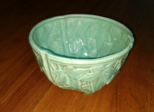 VINTAGE MCCOY POTTERY Ivy -Turquoise- Hanging Basket/Pot/Planter - 3