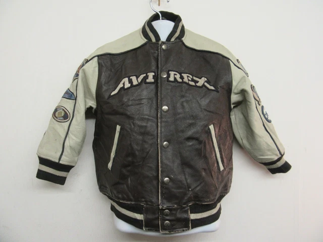 Giacca Bomber Vintage Bambini Ragazzi Avirex In Pelle Varsity Taglia Età 7 Anni