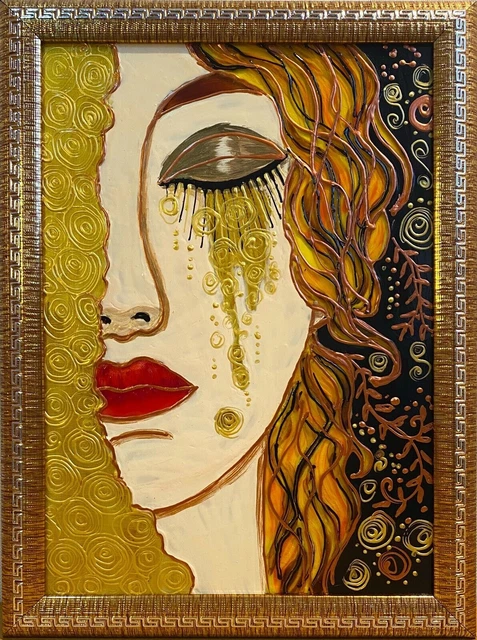 Gustav Klimt - Les Larmes D'Or Et Le Baiser - Tableau Sur Toile Avec Cadre 80x80cm - Art Classique Élégant Pour Votre Intérieur
