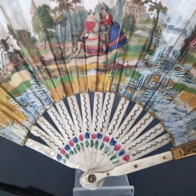 Rare Petit EVENTAIL 1820 Ancien Panaches En Laiton XIXè Antique HAND FAN 3